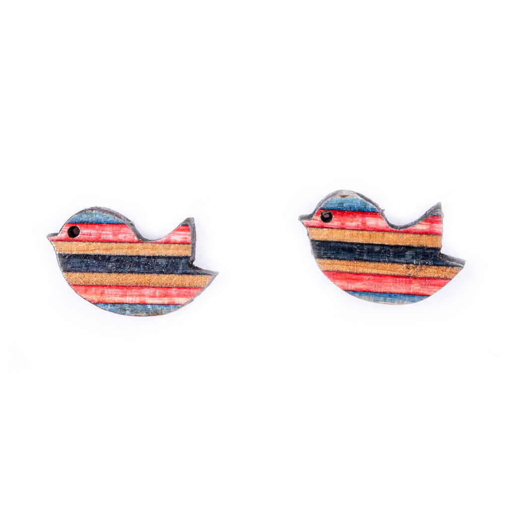 Robin Little Bird Recycled Skateboard Stud Earrings by Paguro Upcycle