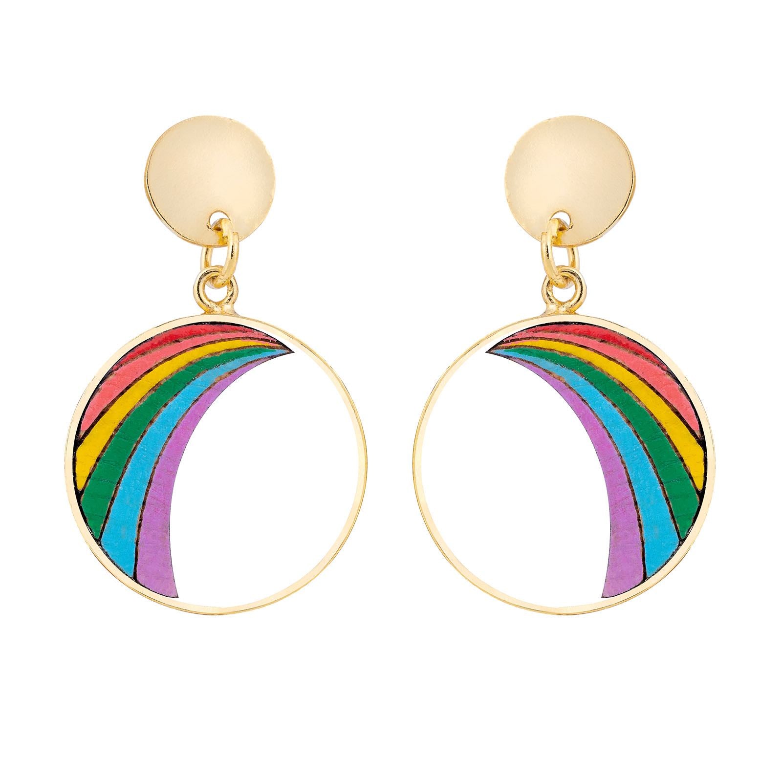 Rainbow Eco-friendly Recycled Wood Gold Earrings