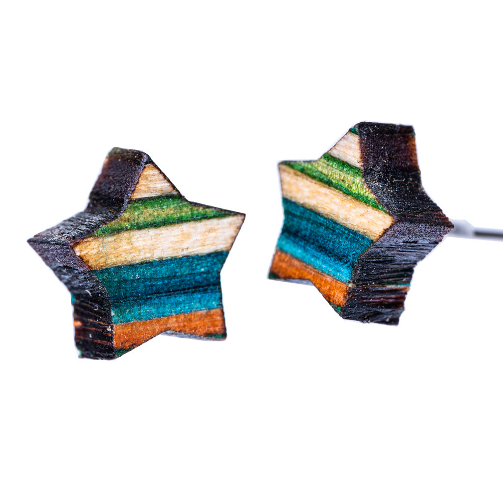 Star Recycled Skateboard Wooden Stud Earrings by Paguro Upcycle