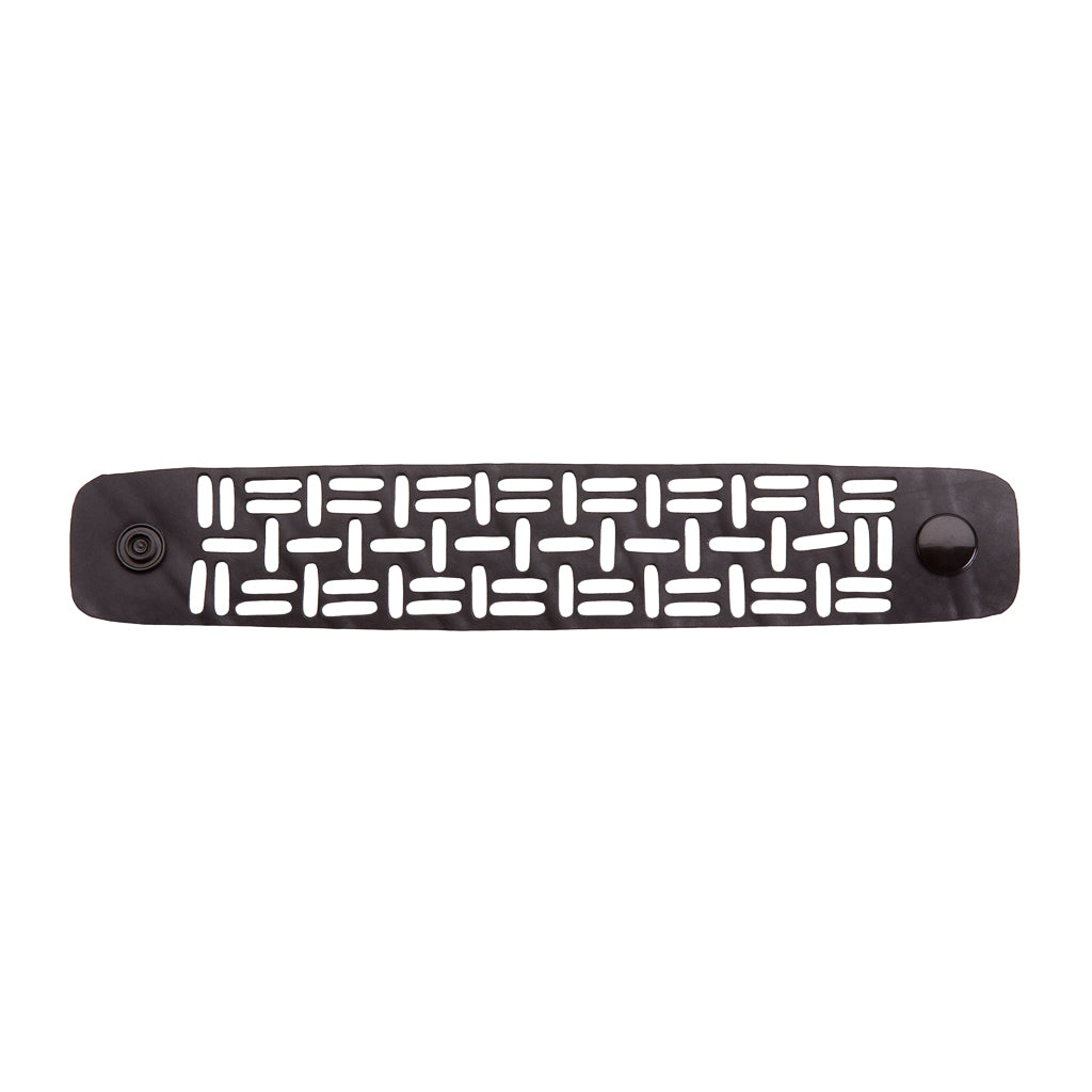 Paguro Upcycle black recycled rubber bracelet with cutout design and button closure