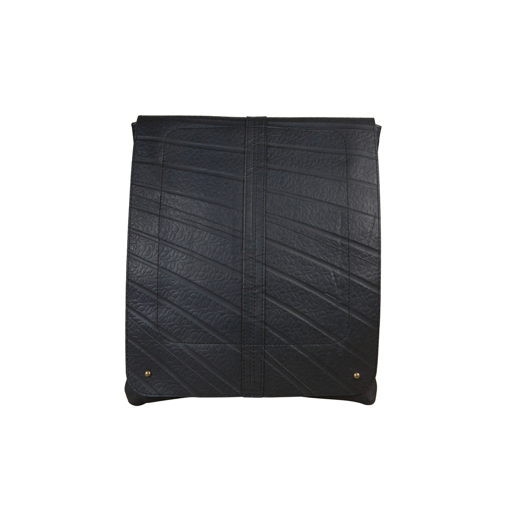 Paguro Upcycle black recycled rubber crossbody bag with textured design and compact shape