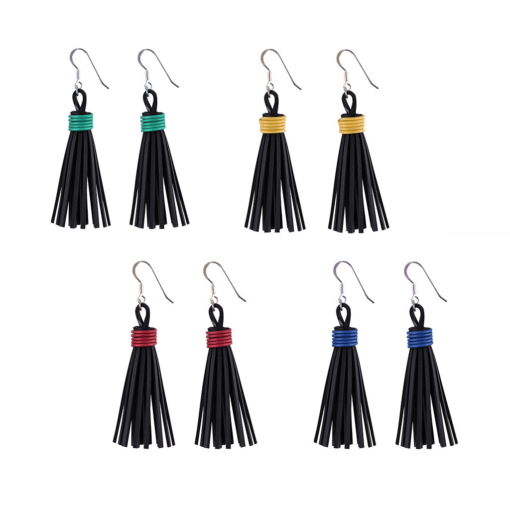 Asante Recycled Rubber Tassel Earrings by Paguro Upcycle
