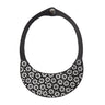 Paguro Upcycle upcycled inner tube necklace black crescent bib with daisy floral cutouts and snap closure