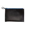 Paguro Upcycle black vegan flat pouch bag with blue zipper ideal for travel organization