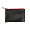 Paguro Upcycle black vegan flat pouch bag with red zipper ideal for travel and organization
