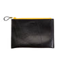 Paguro Upcycle black vegan flat pouch bag with yellow zipper for travel and organization