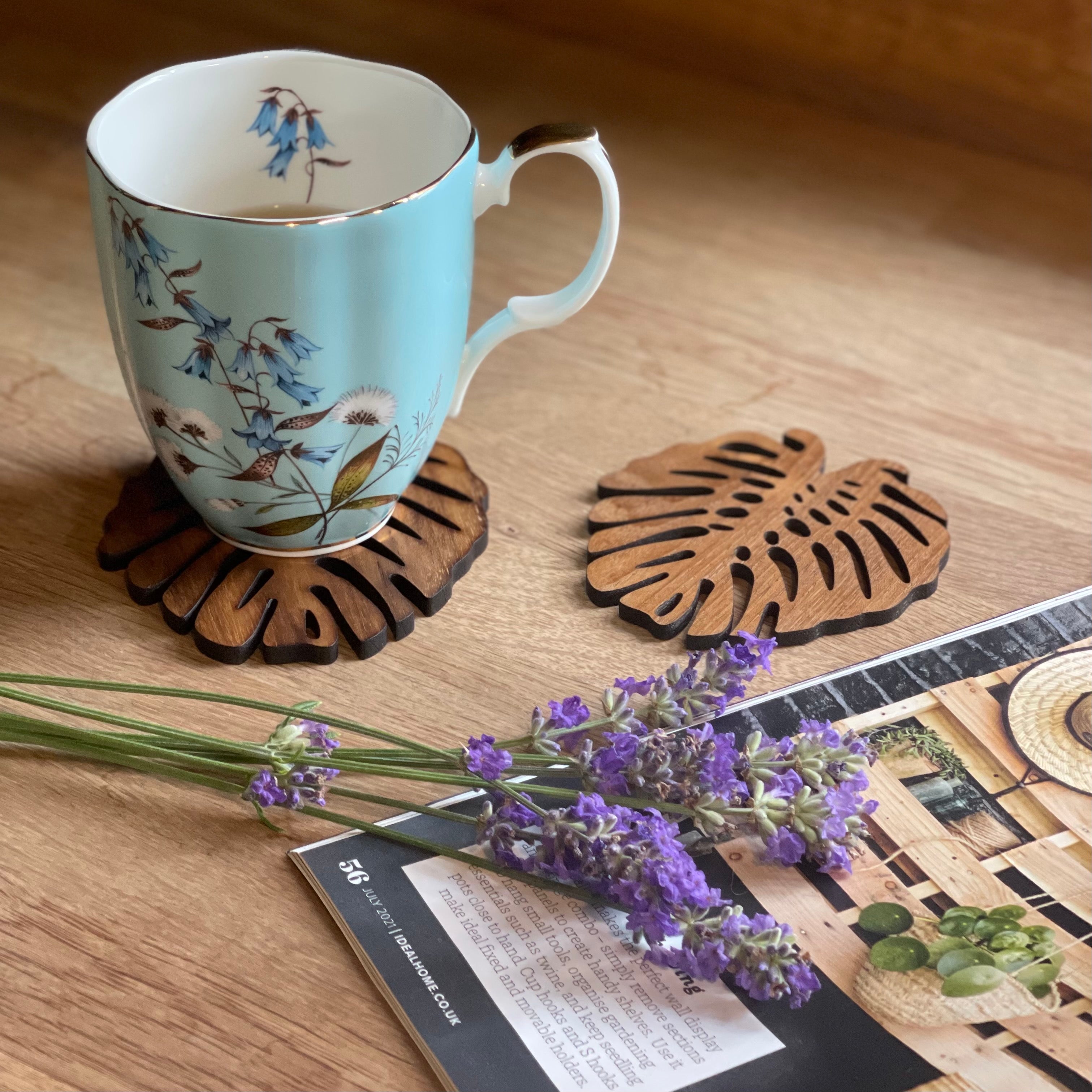 Monstera Upcycled Teak Wood Coasters - Set of 2 or 4