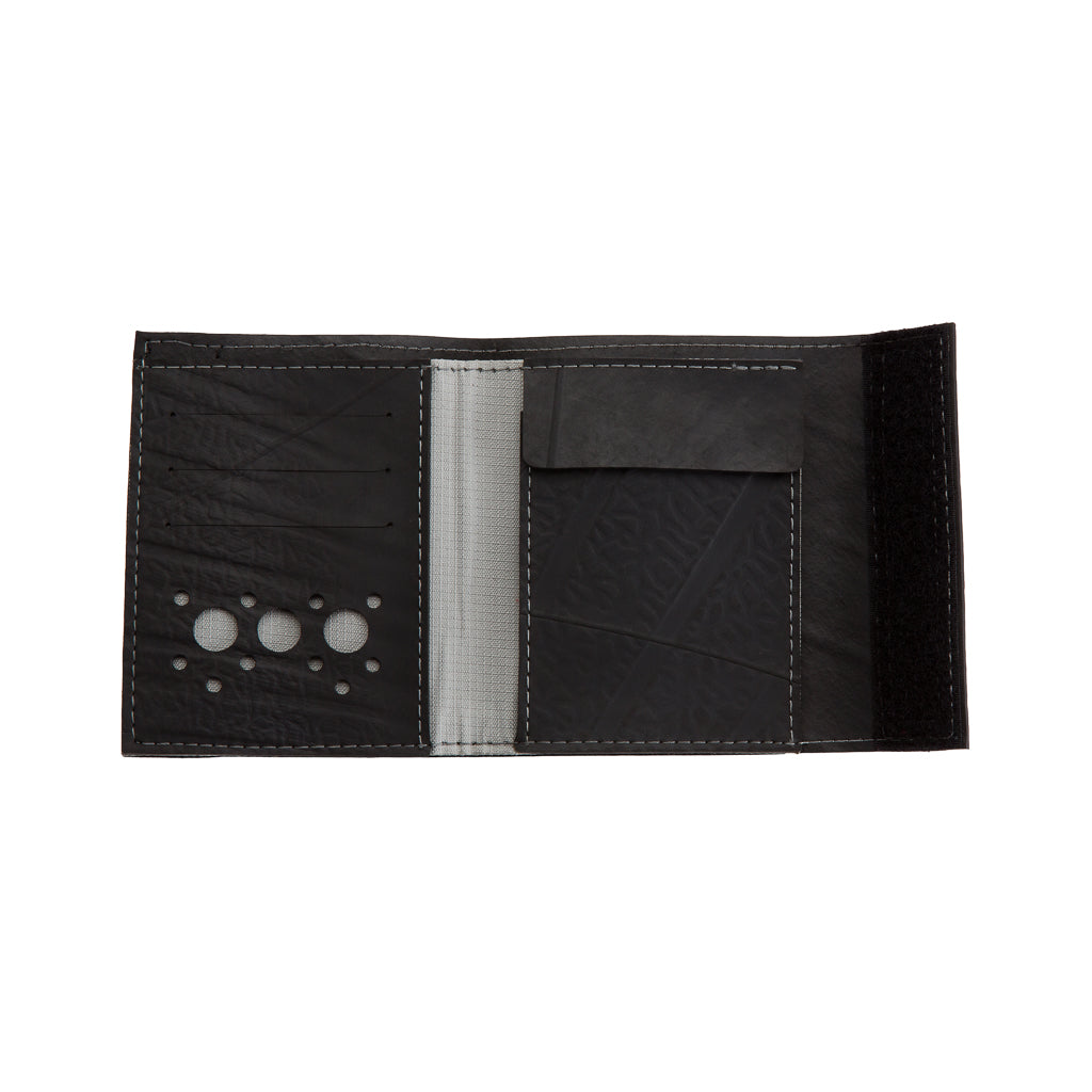 Paguro Upcycle vegan recycled wallet in black with card slots and clear ID window