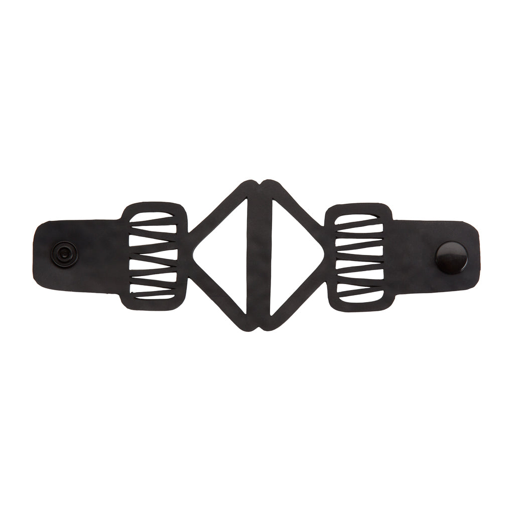 Paguro Upcycle black recycled rubber bracelet with geometric diamond cutouts and snap closures
