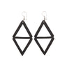 Paguro Upcycle black geometric double diamond recycled rubber earrings with silver hooks lightweight pair