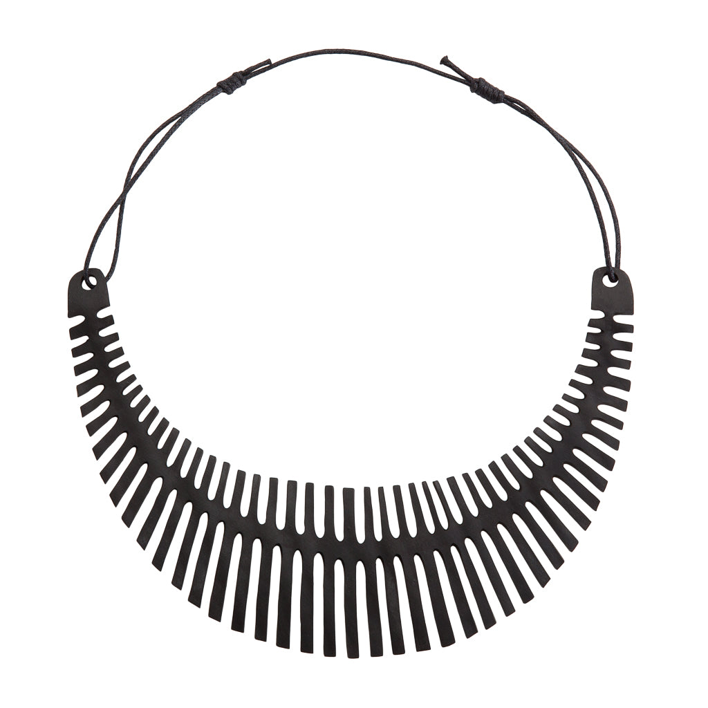 Paguro Upcycle upcycled inner tube necklace black crescent slotted collar with adjustable cord