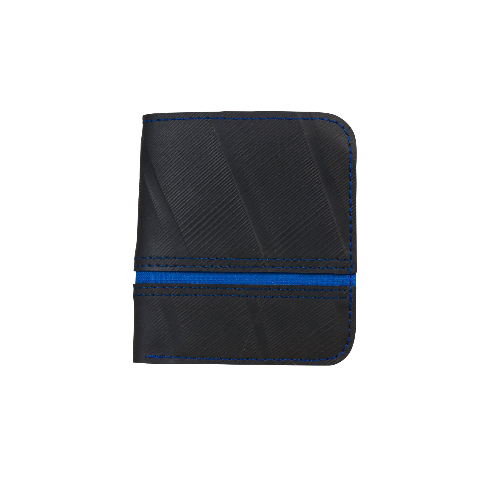 Paguro Upcycle upcycled inner tube wallet in black with blue trim and stitching