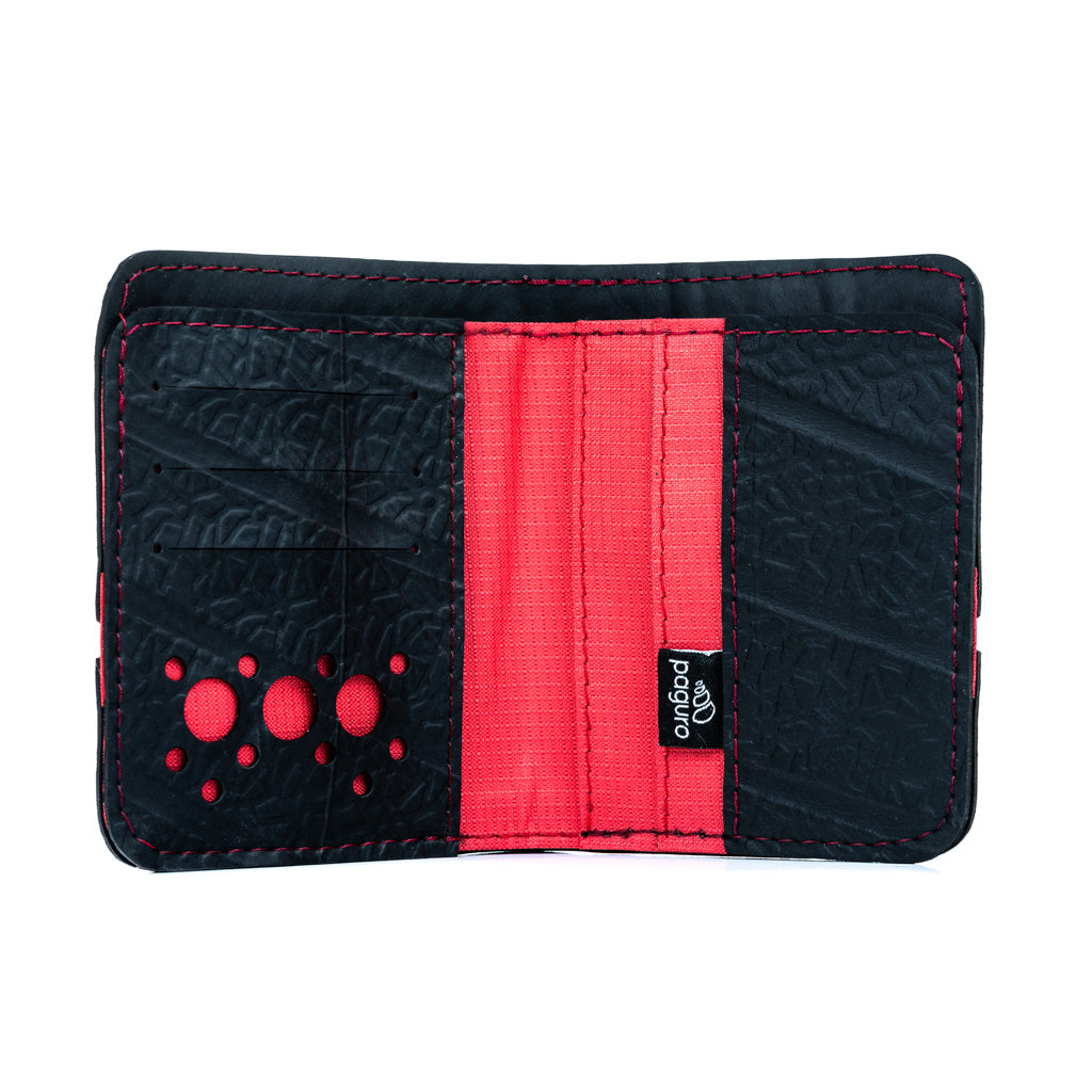Paguro Upcycle black and red upcycled inner tube wallet with multiple card slots and durable stitching
