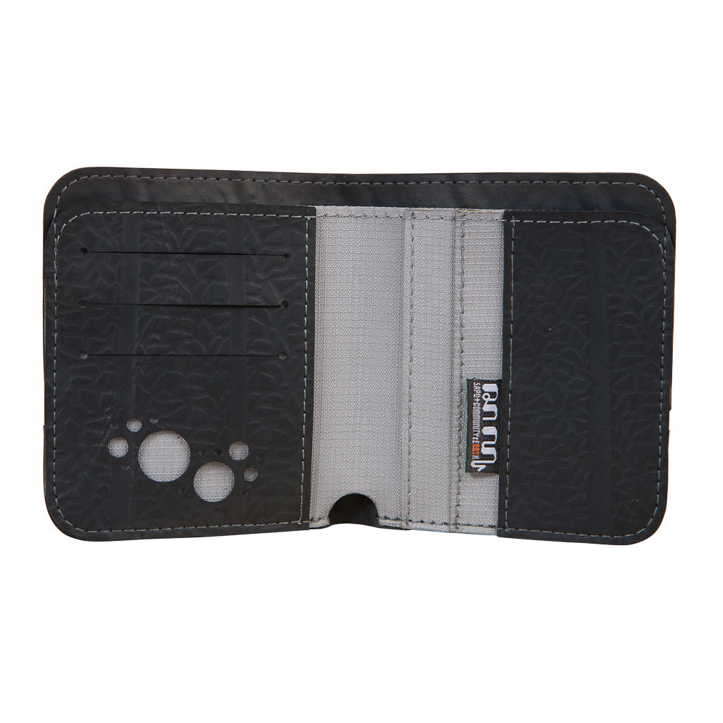 Paguro Upcycle upcycled inner tube wallet open showing card slots and fabric lining