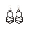 Paguro Upcycle black geometric hexagon drop upcycled rubber earrings with silver hooks lightweight eco friendly