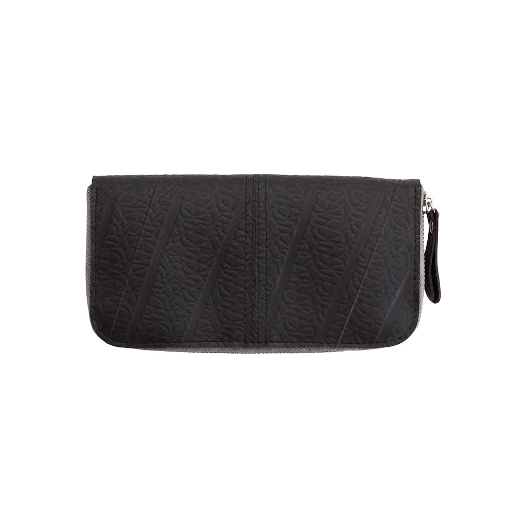 Paguro Upcycle black vegan long zip purse with textured design and zipper closure