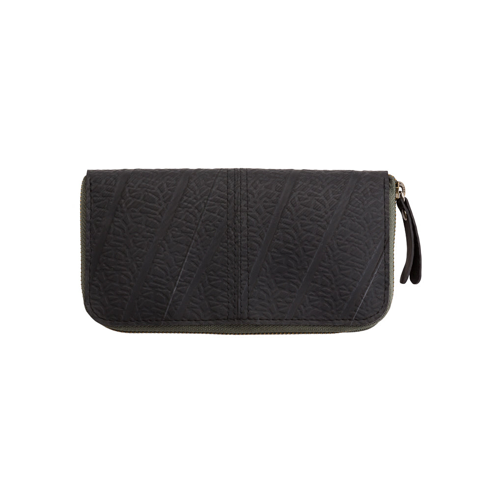 Paguro Upcycle black vegan long zip purse with embossed texture and zipper closure