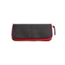Paguro Upcycle vegan long zip purse in black with red zipper and textured design