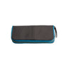 Paguro Upcycle vegan long zip purse in black with blue zipper and detailed stitching