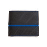 Paguro Upcycle vegan wallet made from inner tube with black textured surface and blue stitching