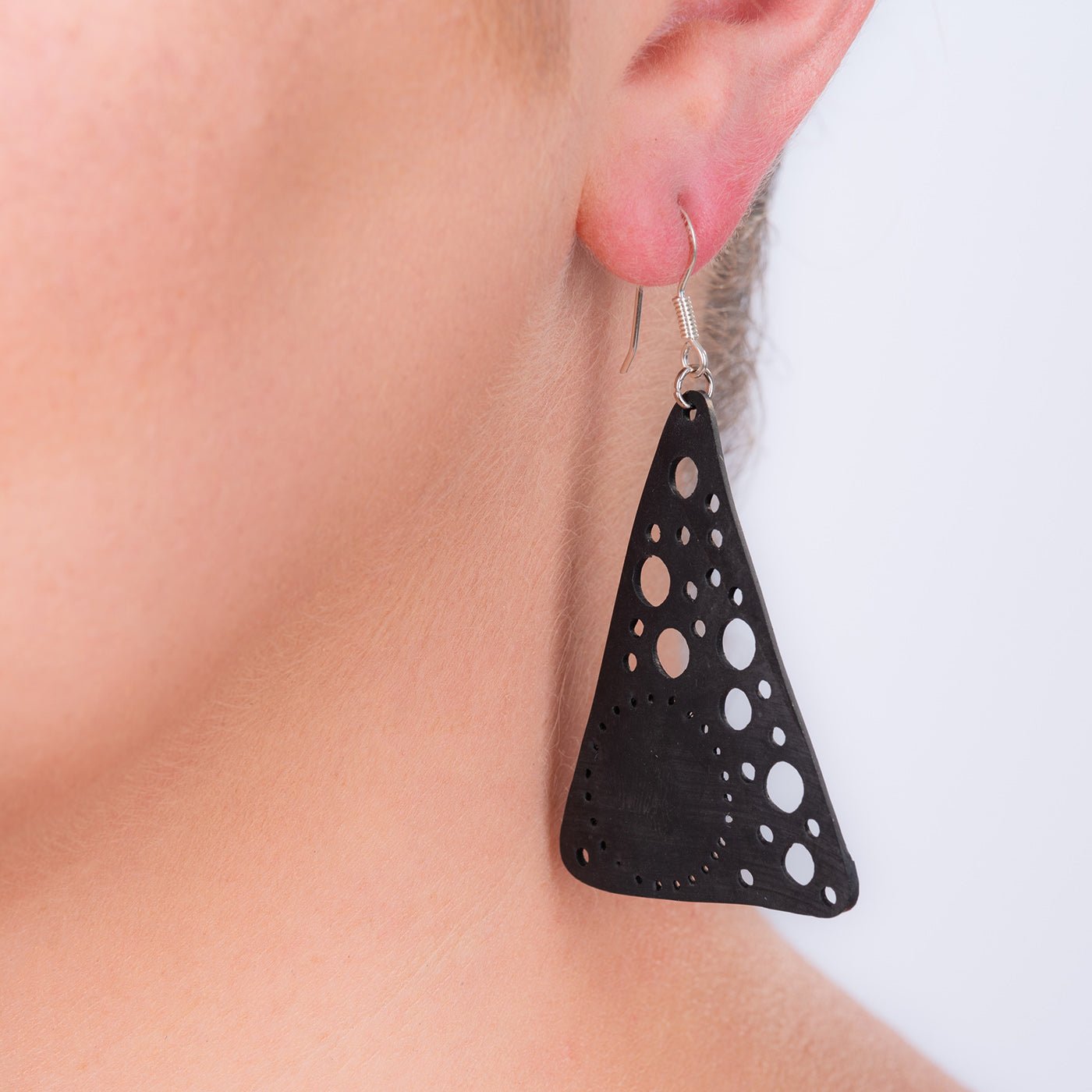 Unique Recycled Rubber Triangle Earrings by Paguro Upcycle