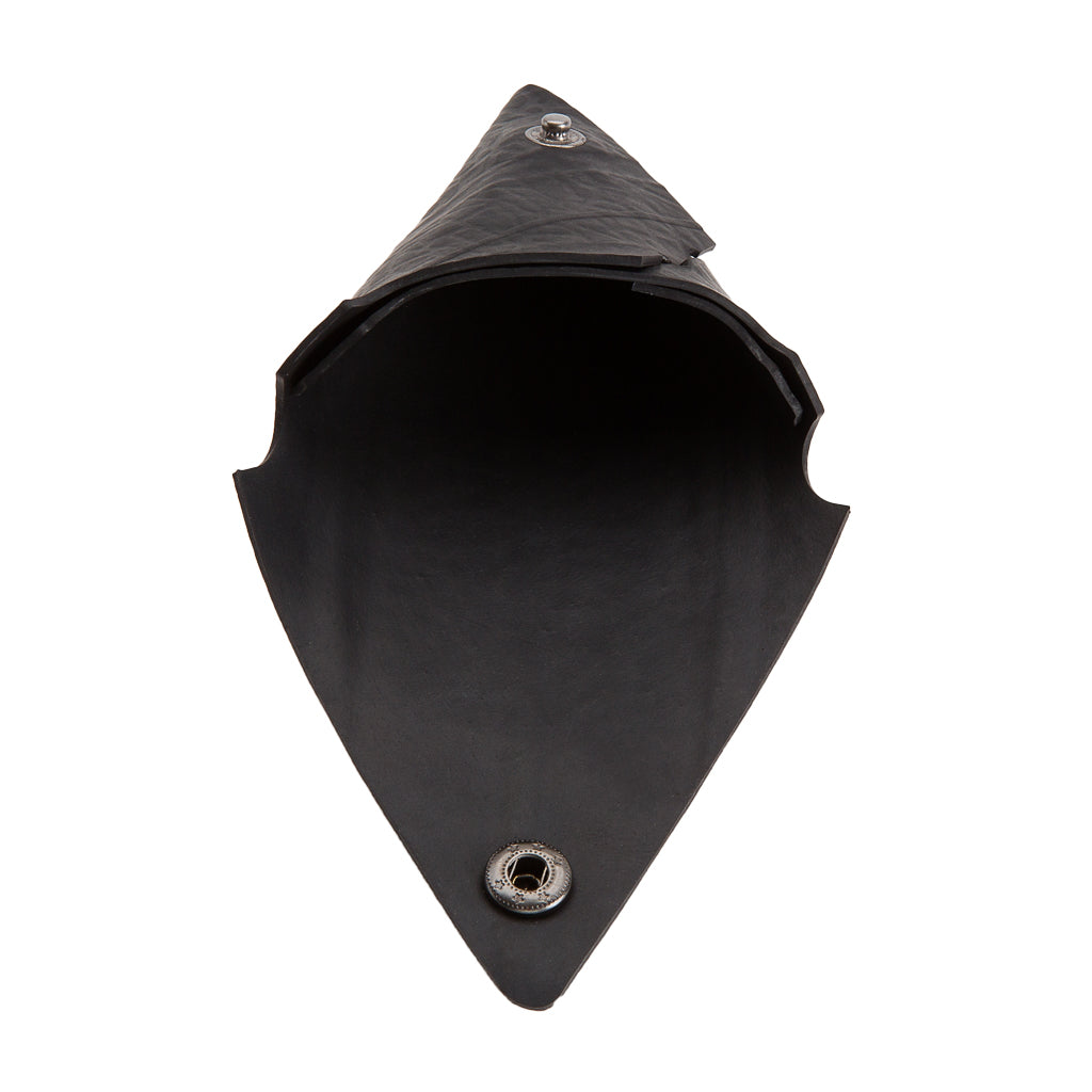 Paguro Upcycle recycled rubber coin pouch in black with snap button closure open view