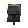 Paguro Upcycle recycled rubber crossbody bag in black with green stitching and zipper details