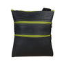 Paguro Upcycle recycled rubber vegan handbag with black and green zipper detail and adjustable strap