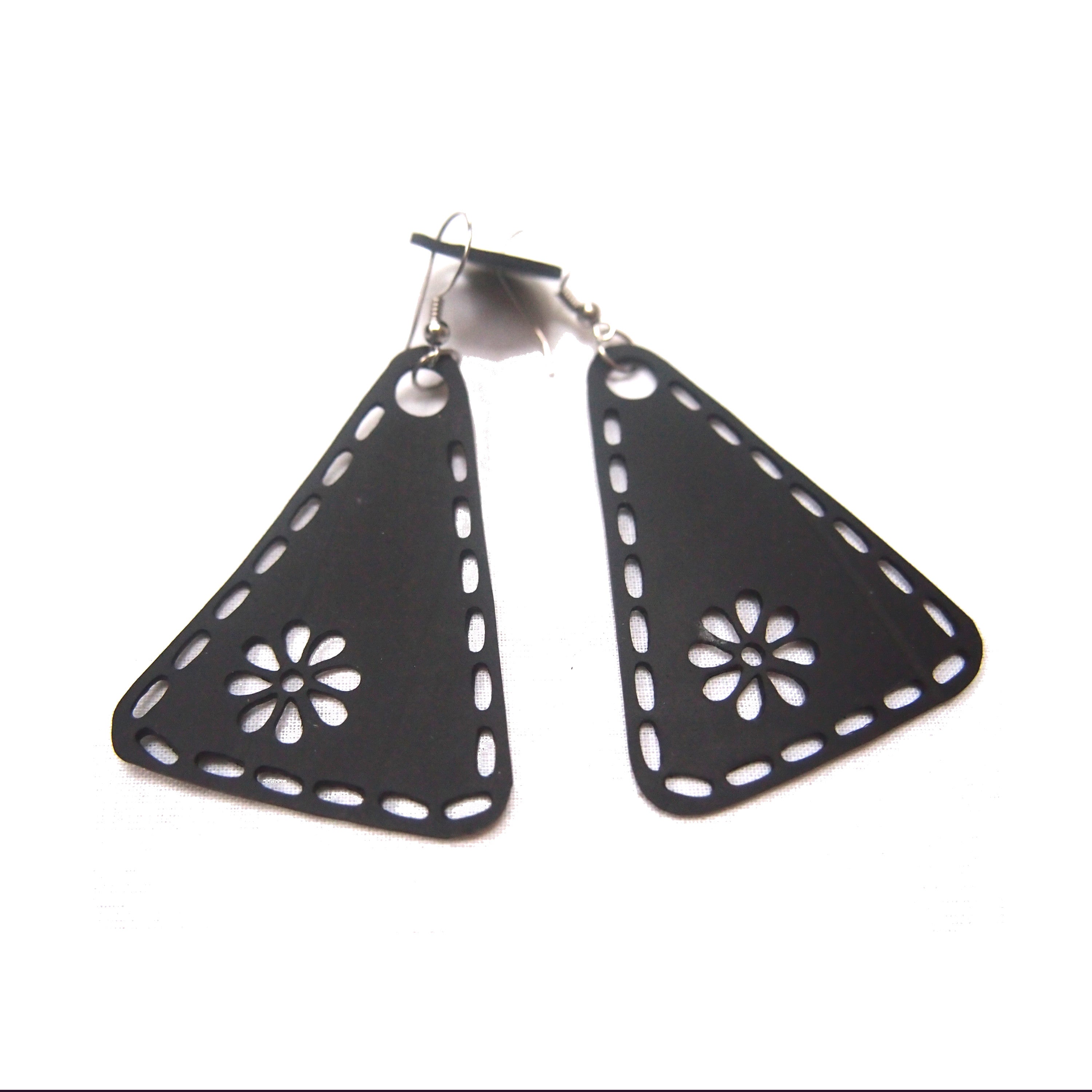 Unique Recycled Rubber Triangle Earrings by Paguro Upcycle