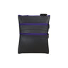 Paguro Upcycle upcycled vegan crossbody bag in black with purple zippers and multiple compartments
