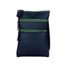 Paguro Upcycle black upcycled vegan crossbody bag with green zippers and adjustable strap