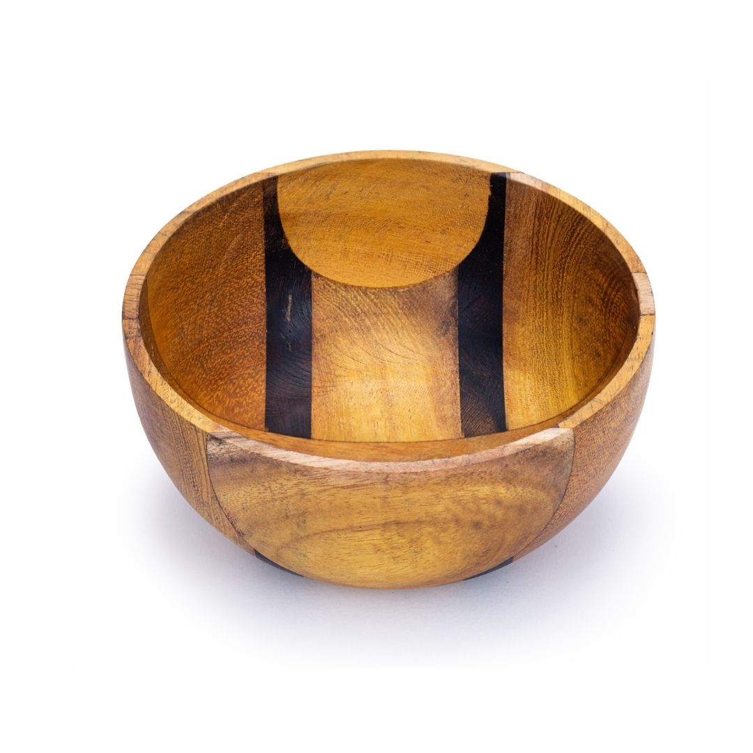 Paguro Upcycle small upcycled wooden bowl with natural wood grain and dark stripe accents