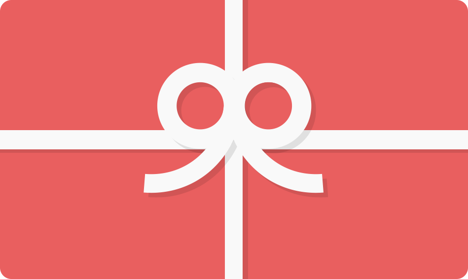 Paguro Upcycle red gift card with white ribbon design for vegan gift vouchers