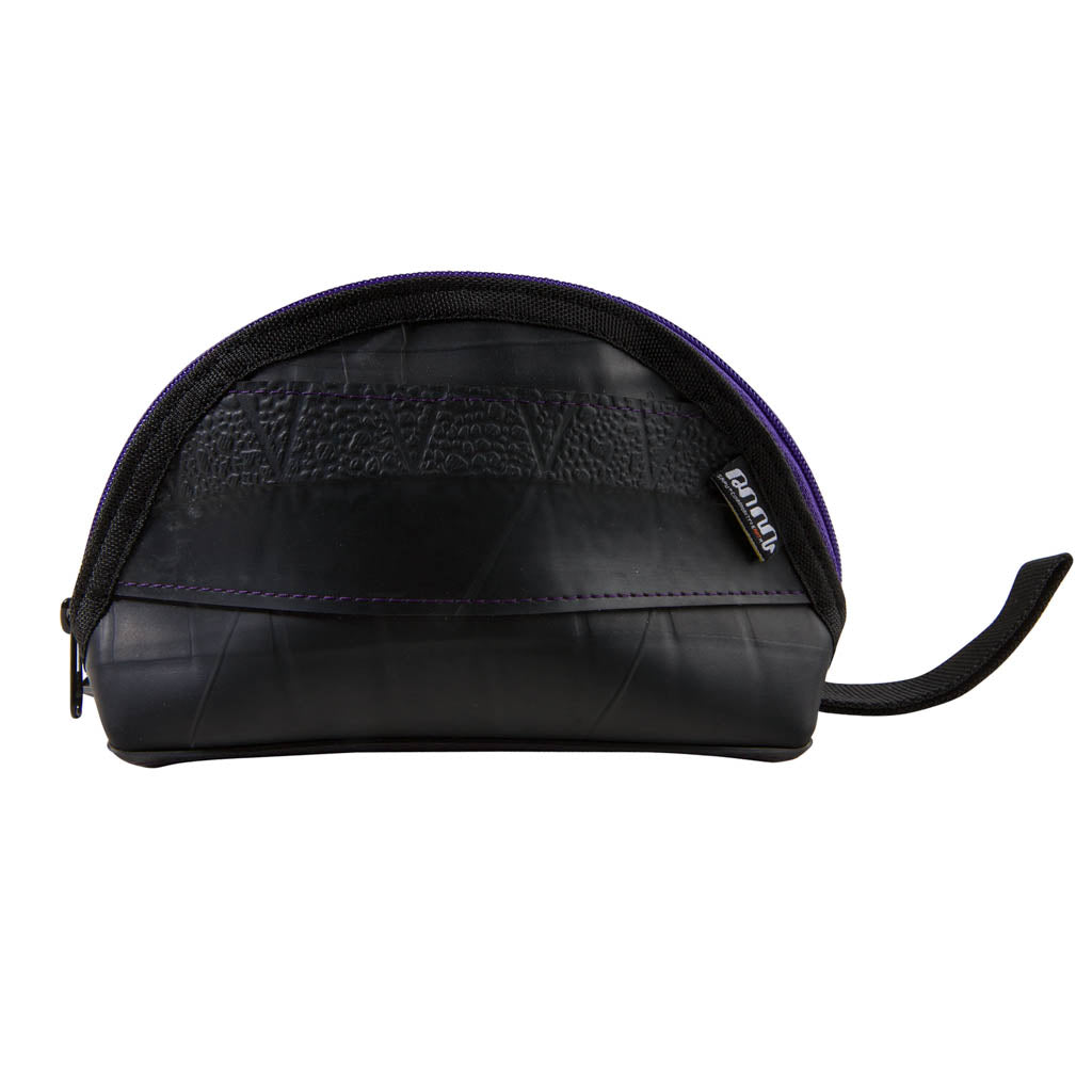Paguro Upcycle black vegan travel pouch made from upcycled materials with zipper closure